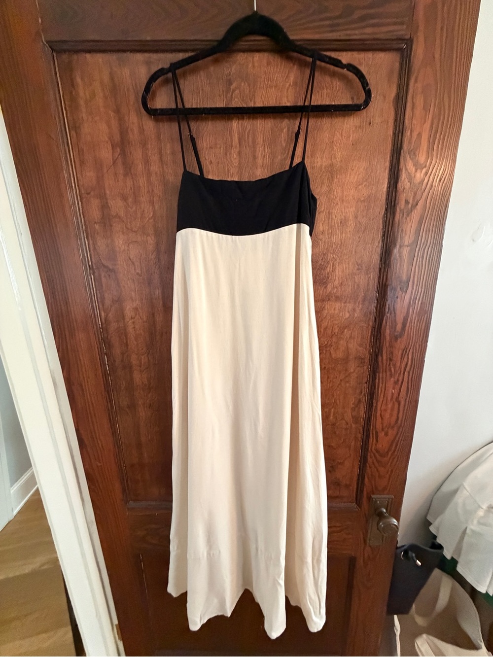 NWT! Two-Tone Black and Cream Spaghetti-Strap Maxi Dress